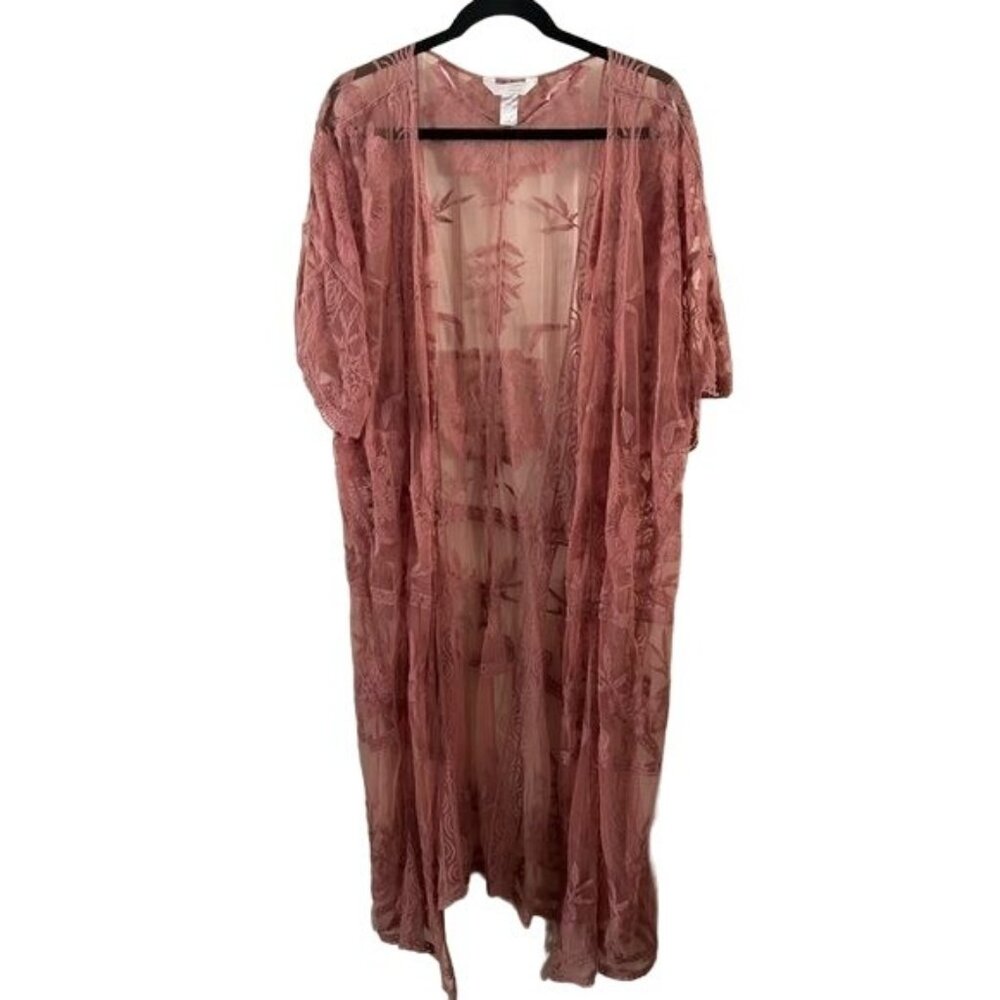 LC Lauren Conrad Embroidered Floral Lace Open Cover Dusty Rose, OS Plus Size